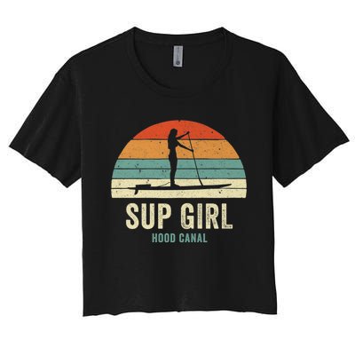 Hood Canal Woman On Sup Girl Retro Vintage Women's Crop Top Tee