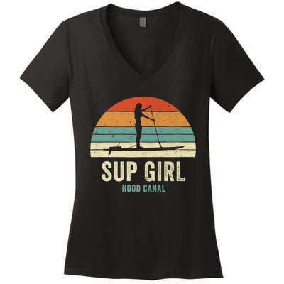 Hood Canal Woman On Sup Girl Retro Vintage Women's V-Neck T-Shirt