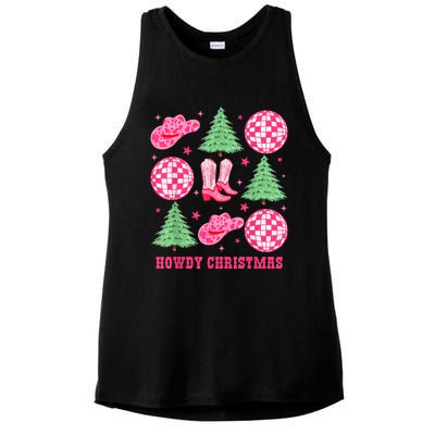 Howdy Christmas Western Cowgirl Boots And Hats Xmas Trees Ladies PosiCharge Tri-Blend Wicking Tank