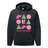 Howdy Christmas Western Cowgirl Boots And Hats Xmas Trees Performance Fleece Hoodie