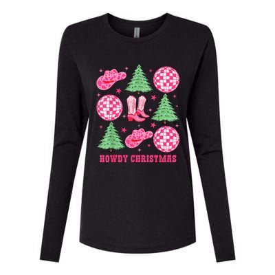 Howdy Christmas Western Cowgirl Boots And Hats Xmas Trees Womens Cotton Relaxed Long Sleeve T-Shirt