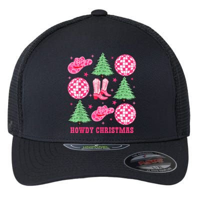 Howdy Christmas Western Cowgirl Boots And Hats Xmas Trees Flexfit Unipanel Trucker Cap