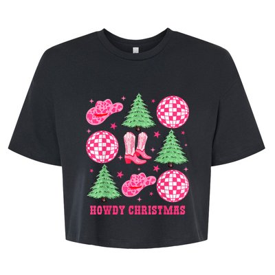 Howdy Christmas Western Cowgirl Boots And Hats Xmas Trees Bella+Canvas Jersey Crop Tee