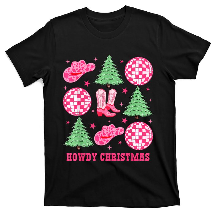 Howdy Christmas Western Cowgirl Boots And Hats Xmas Trees T-Shirt