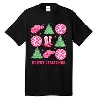 Howdy Christmas Western Cowgirl Boots And Hats Xmas Trees Tall T-Shirt