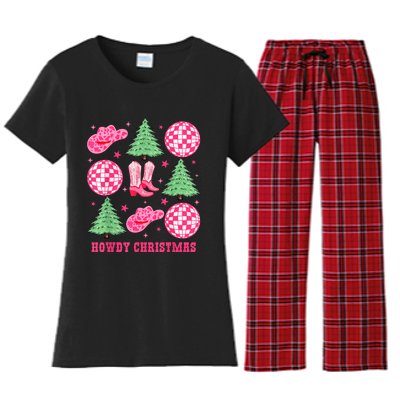 Howdy Christmas Western Cowgirl Boots And Hats Xmas Trees Women's Flannel Pajama Set