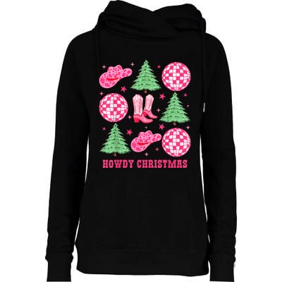 Howdy Christmas Western Cowgirl Boots And Hats Xmas Trees Womens Funnel Neck Pullover Hood