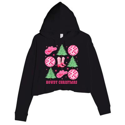 Howdy Christmas Western Cowgirl Boots And Hats Xmas Trees Crop Fleece Hoodie