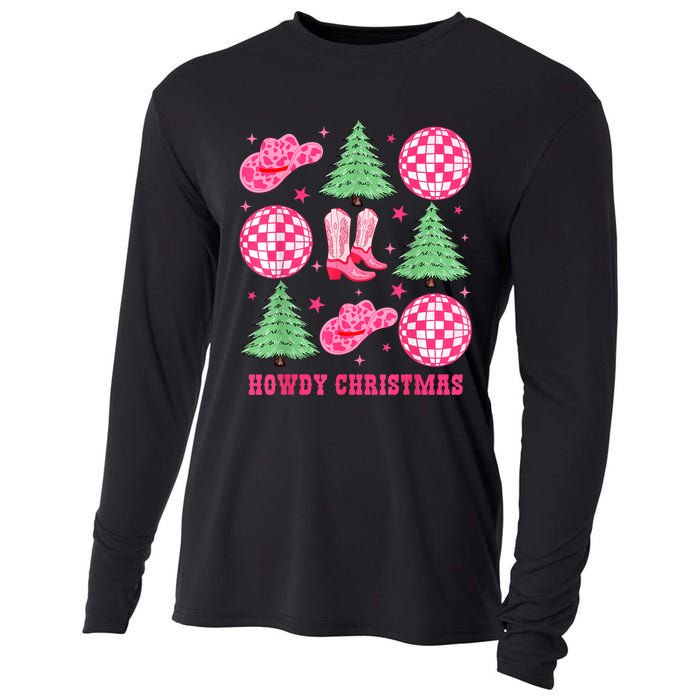 Howdy Christmas Western Cowgirl Boots And Hats Xmas Trees Cooling Performance Long Sleeve Crew