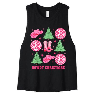 Howdy Christmas Western Cowgirl Boots And Hats Xmas Trees Women's Racerback Cropped Tank