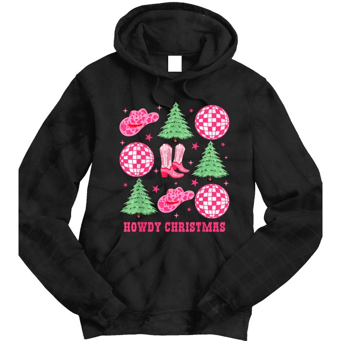 Howdy Christmas Western Cowgirl Boots And Hats Xmas Trees Tie Dye Hoodie