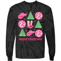 Howdy Christmas Western Cowgirl Boots And Hats Xmas Trees Tie-Dye Long Sleeve Shirt