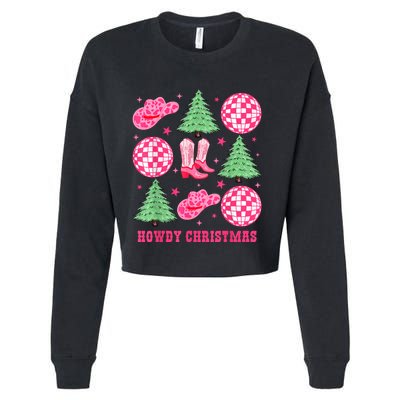 Howdy Christmas Western Cowgirl Boots And Hats Xmas Trees Cropped Pullover Crew