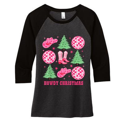 Howdy Christmas Western Cowgirl Boots And Hats Xmas Trees Women's Tri-Blend 3/4-Sleeve Raglan Shirt