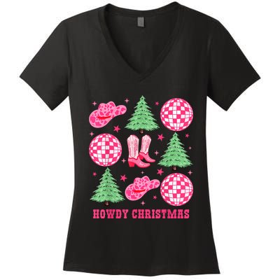 Howdy Christmas Western Cowgirl Boots And Hats Xmas Trees Women's V-Neck T-Shirt