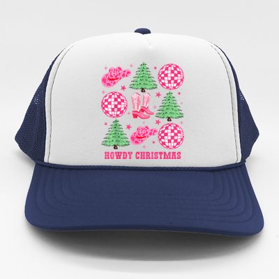 Howdy Christmas Western Cowgirl Boots And Hats Xmas Trees Trucker Hat