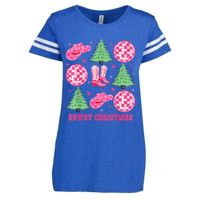 Howdy Christmas Western Cowgirl Boots And Hats Xmas Trees Enza Ladies Jersey Football T-Shirt