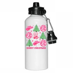 Howdy Christmas Western Cowgirl Boots And Hats Xmas Trees Aluminum Water Bottle