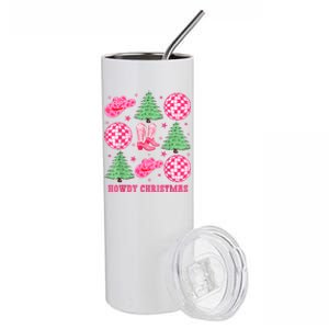 Howdy Christmas Western Cowgirl Boots And Hats Xmas Trees Stainless Steel Tumbler