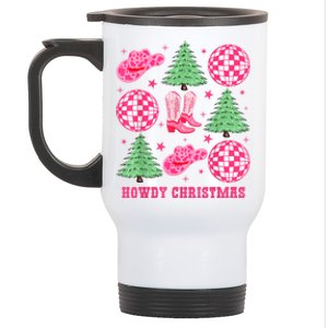 Howdy Christmas Western Cowgirl Boots And Hats Xmas Trees Stainless Steel Travel Mug