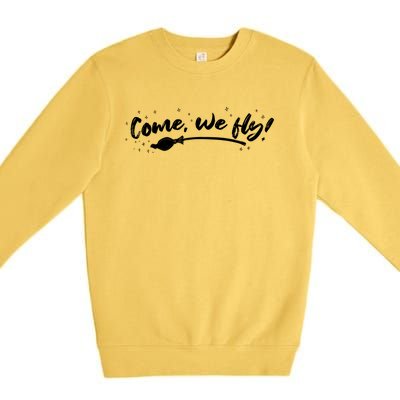 Halloween Come We Fly Witch Vintage Broom Fying Gift Premium Crewneck Sweatshirt