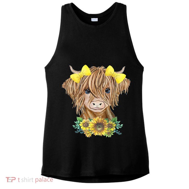 Highland Cow With Sunflowers Ladies PosiCharge Tri-Blend Wicking Tank