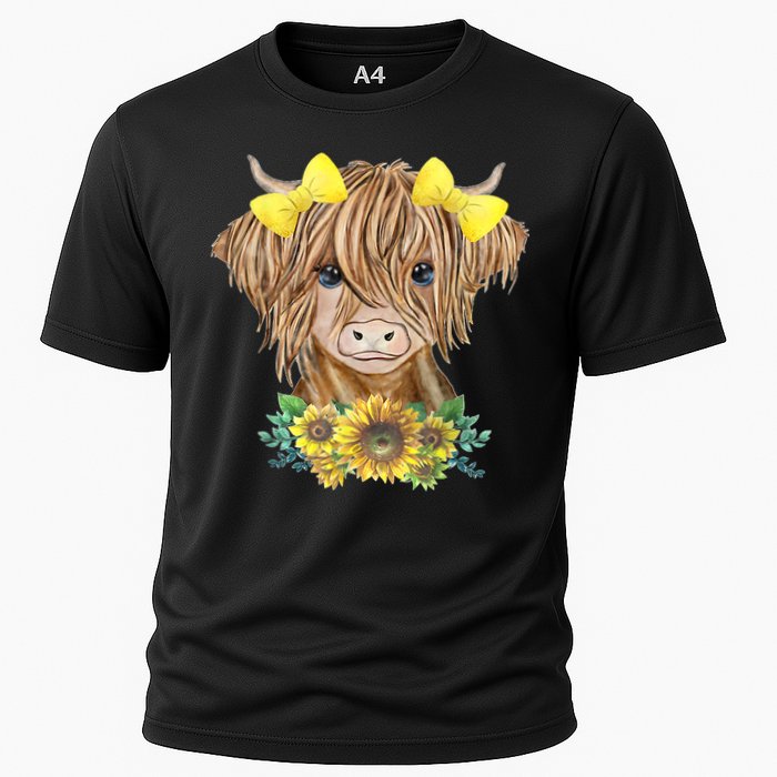 Highland Cow With Sunflowers Cooling Performance Crew T-Shirt