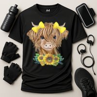 Highland Cow With Sunflowers Cooling Performance Crew T-Shirt