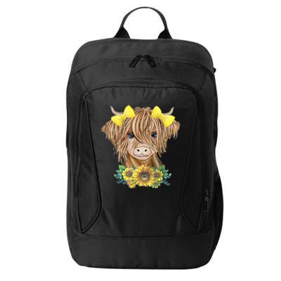 Highland Cow With Sunflowers City Backpack