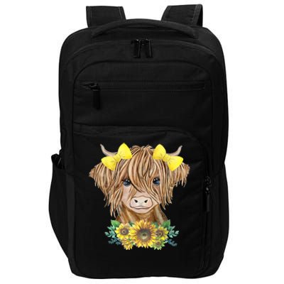 Highland Cow With Sunflowers Impact Tech Backpack