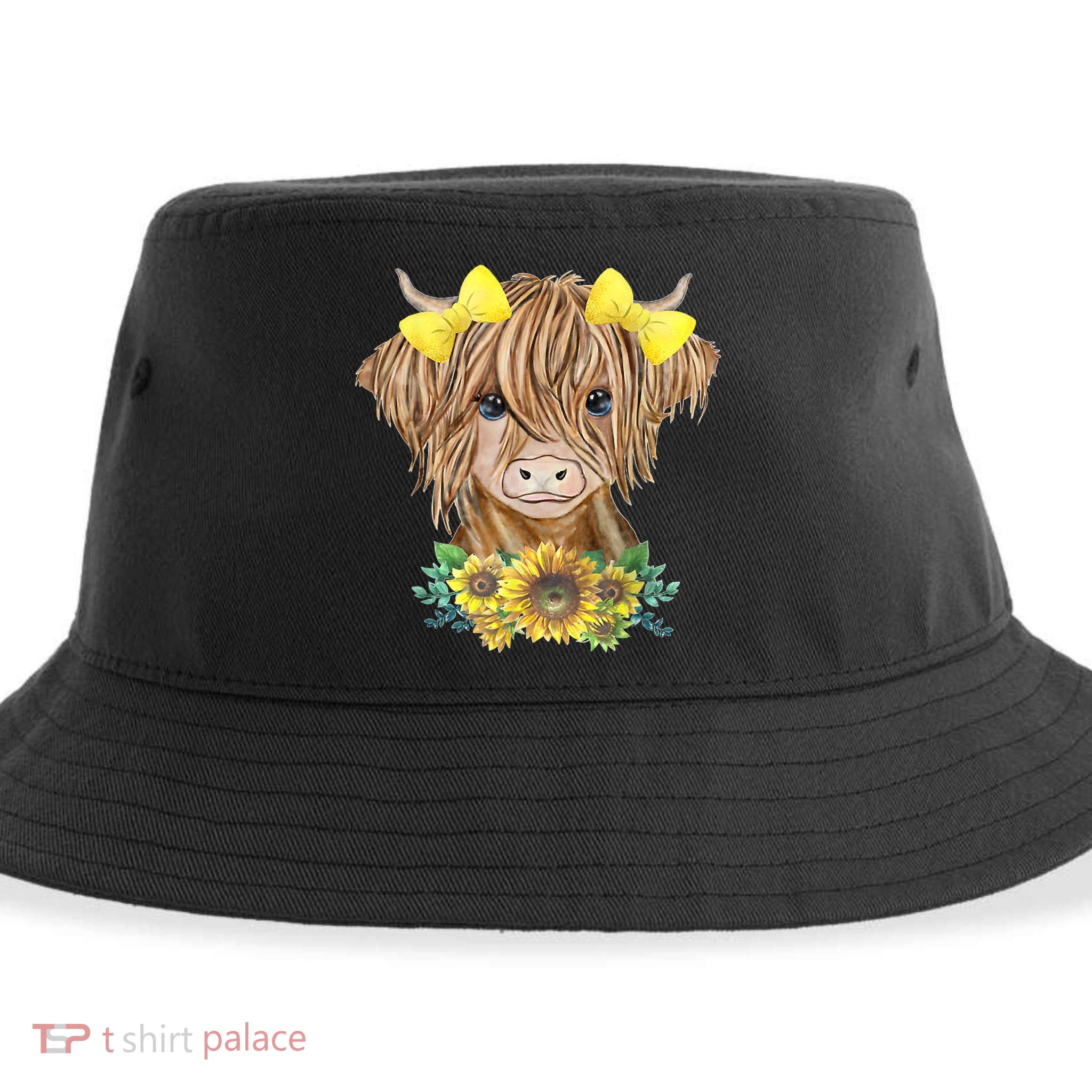 Highland Cow With Sunflowers Sustainable Bucket Hat