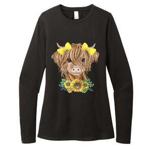 Highland Cow With Sunflowers Womens CVC Long Sleeve Shirt