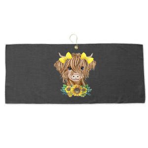 Highland Cow With Sunflowers Large Microfiber Waffle Golf Towel