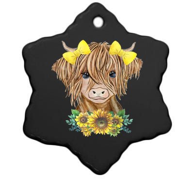 Highland Cow With Sunflowers Ceramic Star Ornament