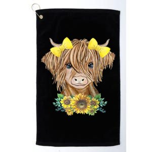 Highland Cow With Sunflowers Platinum Collection Golf Towel