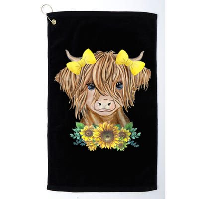 Highland Cow With Sunflowers Platinum Collection Golf Towel