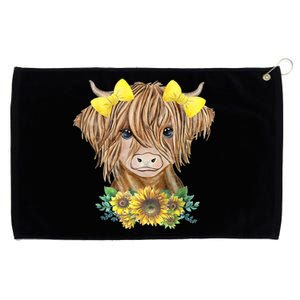 Highland Cow With Sunflowers Grommeted Golf Towel