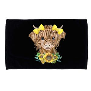 Highland Cow With Sunflowers Microfiber Hand Towel