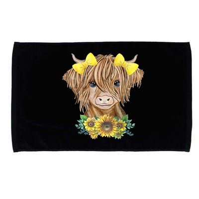 Highland Cow With Sunflowers Microfiber Hand Towel