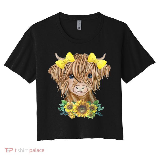 Highland Cow With Sunflowers Crop Top