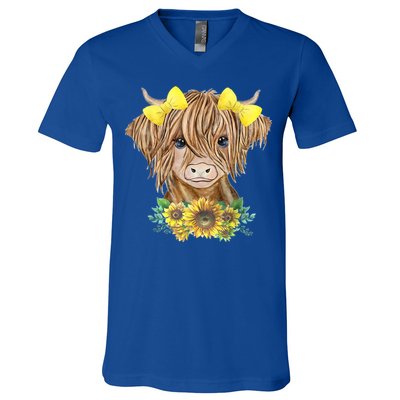 Highland Cow With Sunflowers V-Neck T-Shirt
