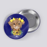 Highland Cow With Sunflowers Button