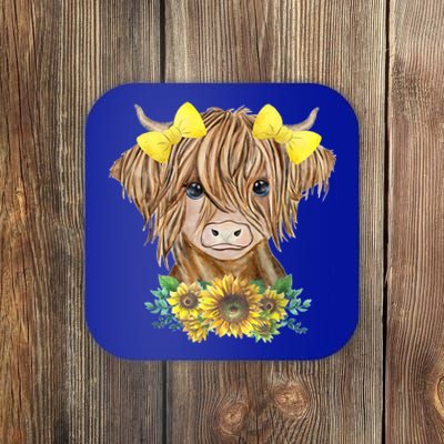 Highland Cow With Sunflowers Coaster