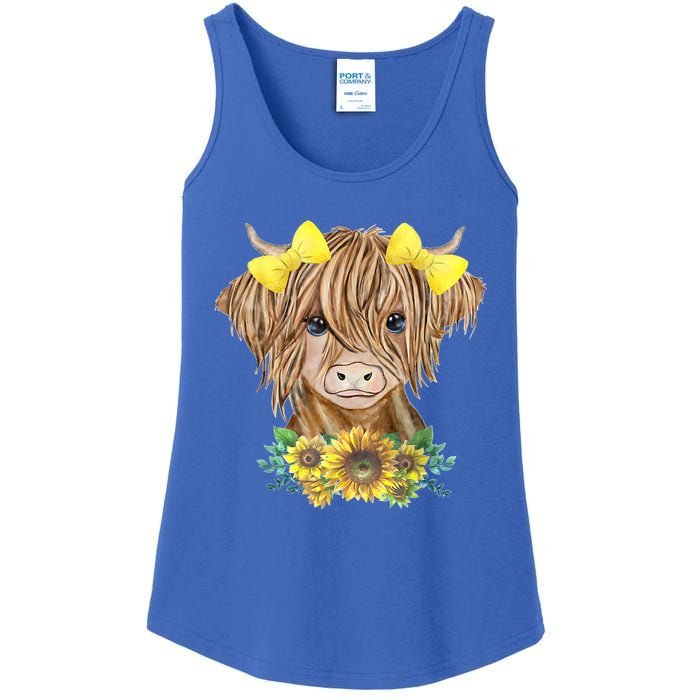 Highland Cow With Sunflowers Ladies Essential Tank