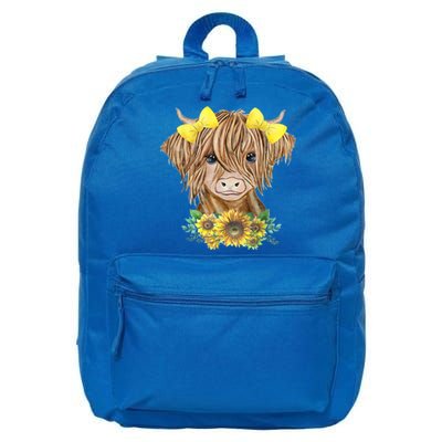 Highland Cow With Sunflowers 16 in Basic Backpack