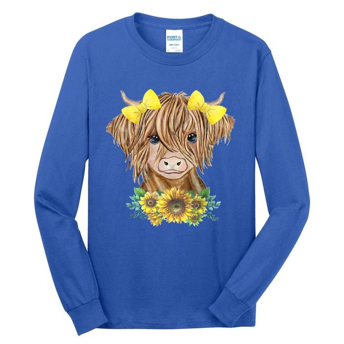 Highland Cow With Sunflowers Tall Long Sleeve T-Shirt