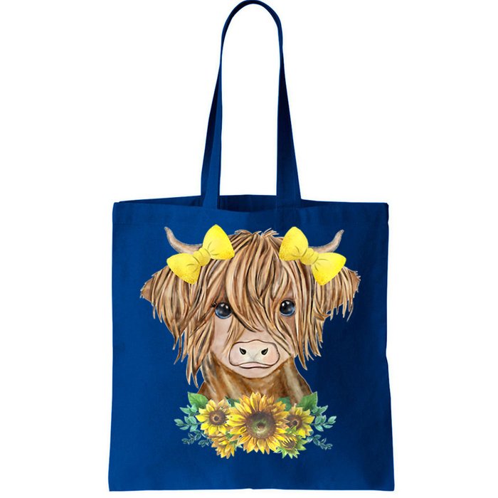 Highland Cow With Sunflowers Tote Bag