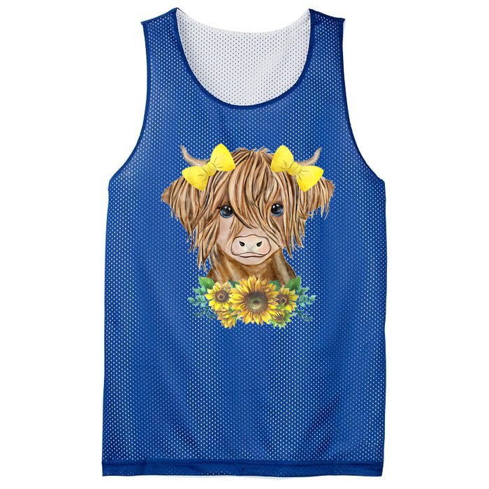 Highland Cow With Sunflowers Mesh Reversible Basketball Jersey Tank