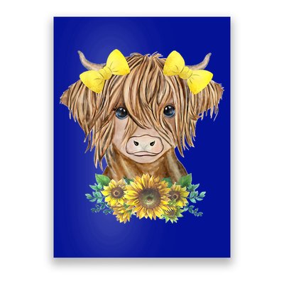 Highland Cow With Sunflowers Poster