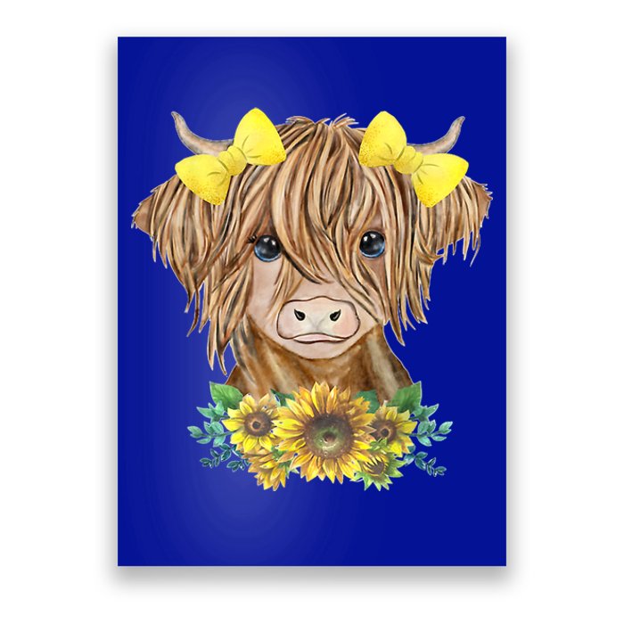 Highland Cow With Sunflowers Poster